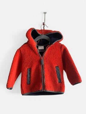 Hanna Andersson Orange Sherpa Hooded Jacket with Gray Trim Sz 3 (90)